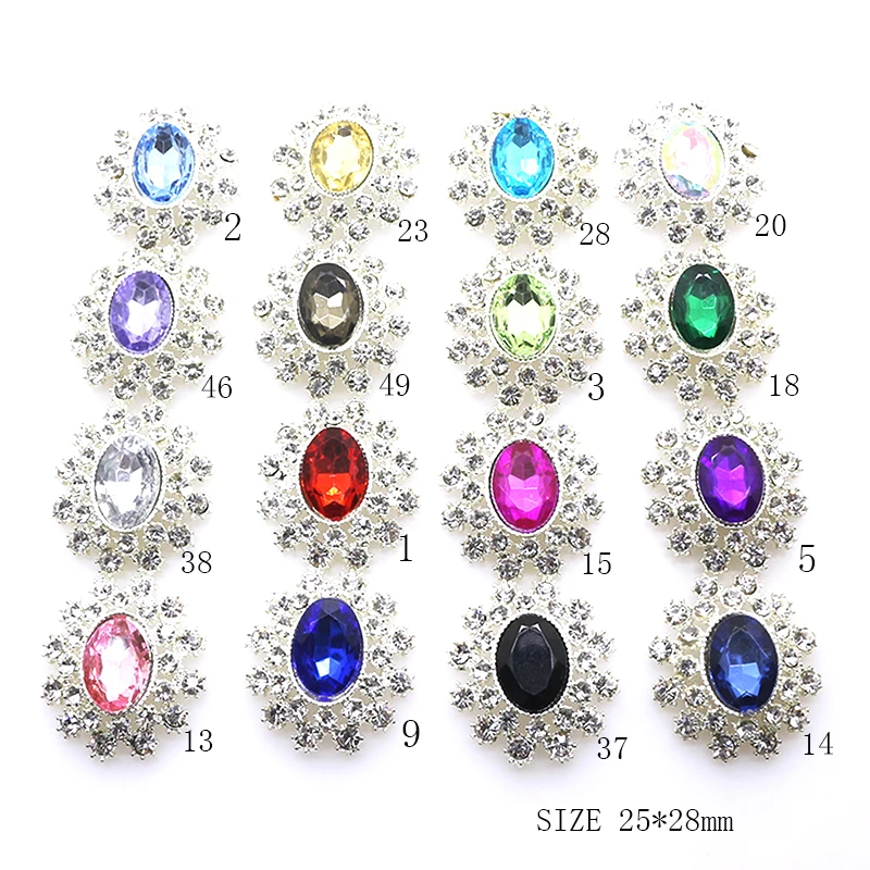 10pcs 25*28mm oval metal Rhinestone Acrylic Button Wedding Decoration DIY Flatback Clothing Scrapbooking Crafts Accessories