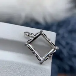 MeiBaPJ Inlay Rectangular 10*12mm S925 Sterling Silver DIY Empty Pendant Holder for Women Fine Weddings Jewelry Free Delivery