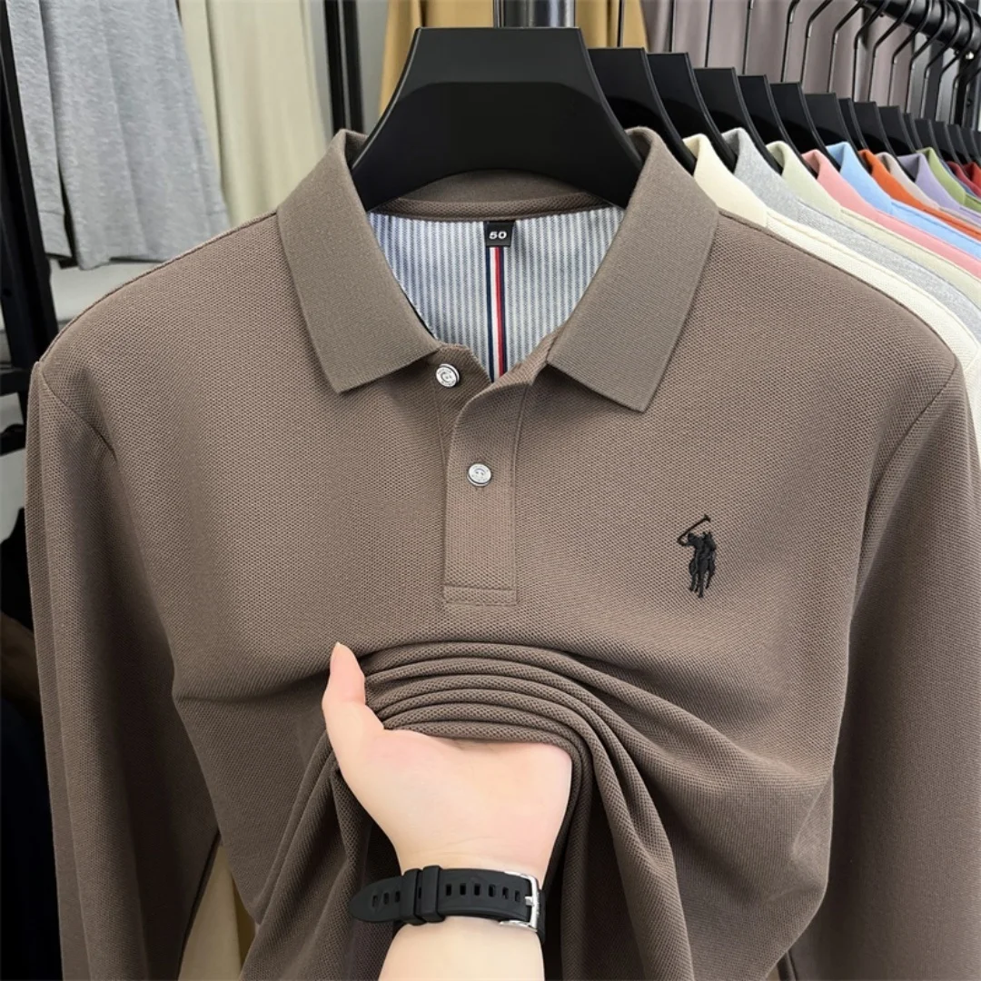 100% pure cotton high-end brand men's long sleeve polo shirt autumn winter fashionable luxury embroidery golf top casual T-shirt