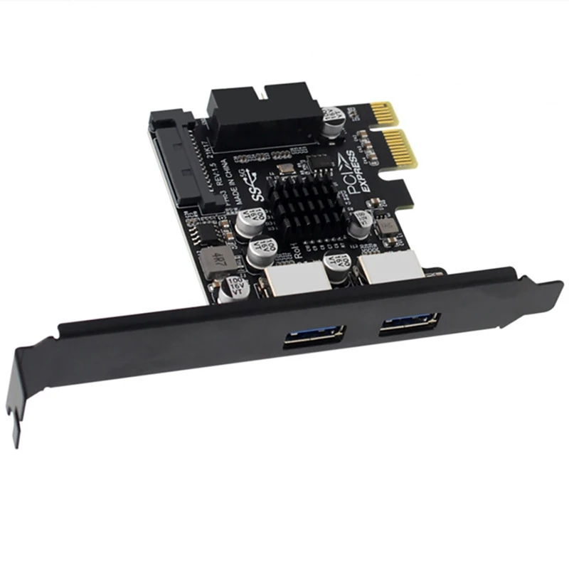 PCI-E To USB3.0 Riser Card With 2X USB Ports PCI-E Expansion Card 19-Pin SATA Power Connector Support PCIE 1X 4X 8X 16X