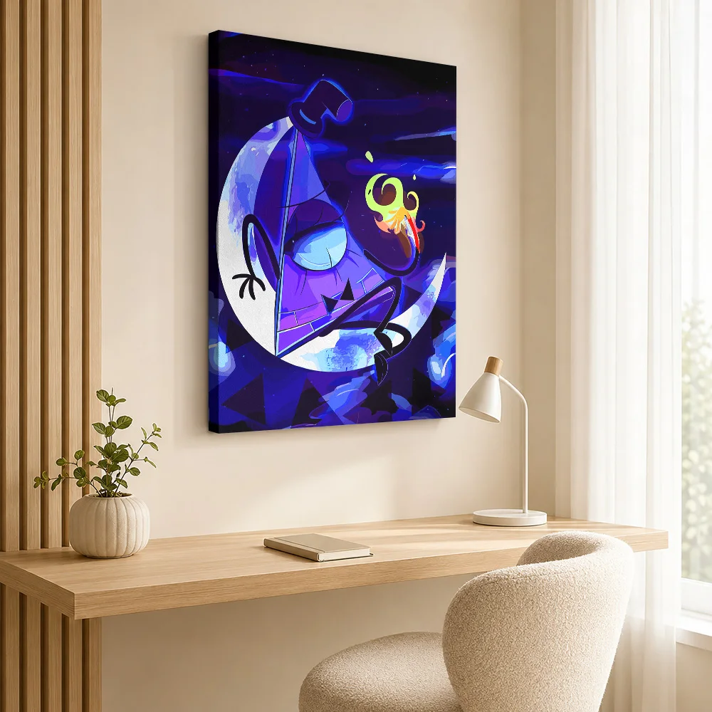 Bill Cipher on the Moon Framed Canvas Print Poster Custom Photo Modern Pop Culture Wall Art for Living Room Bedroom Decoration