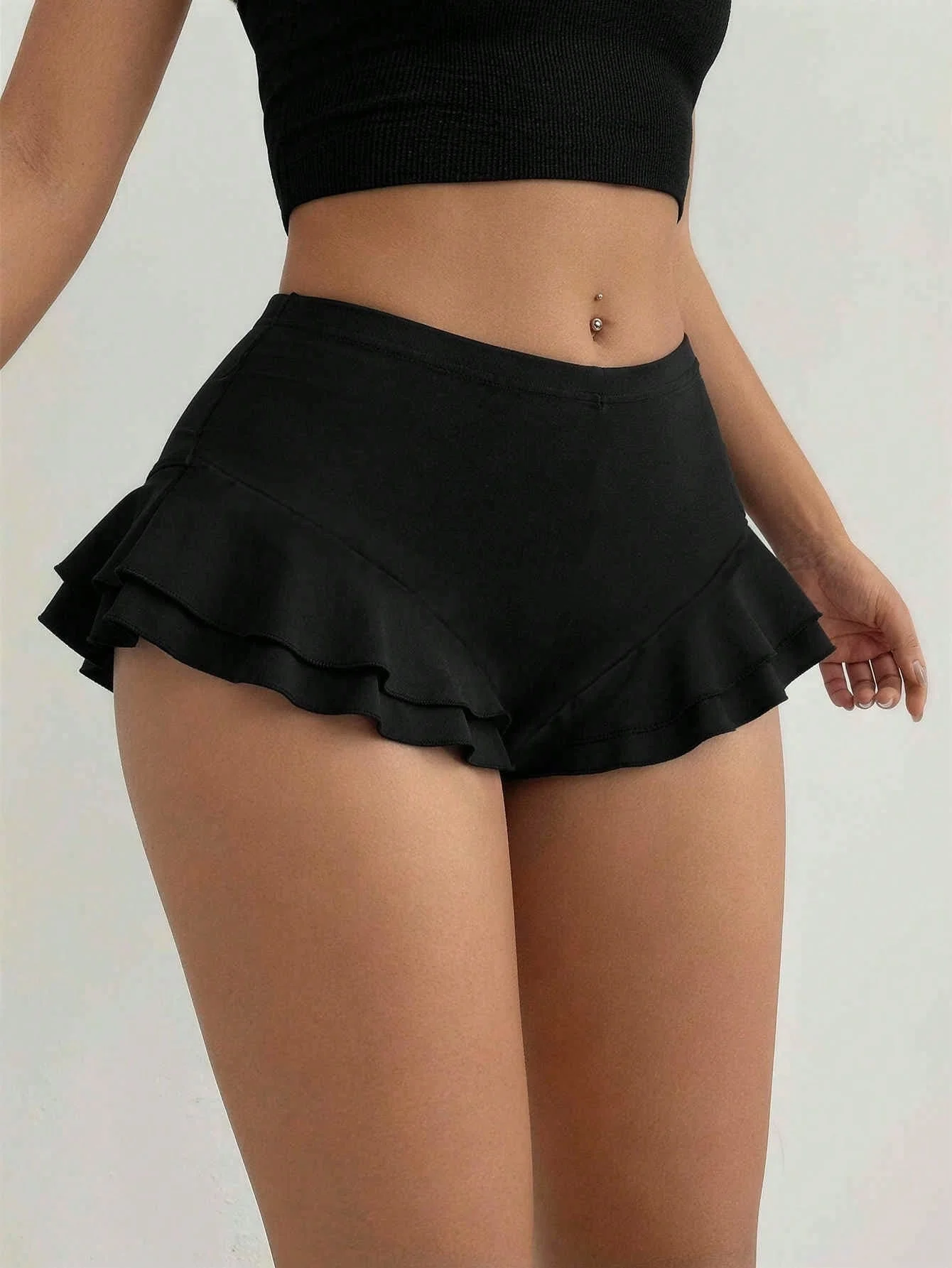 Women High Waist Ruffle Layered Shorts Double Layer Tiered Short Pants Slim Fit Y2K Sexy Sweet Casual Party Basic Shorts