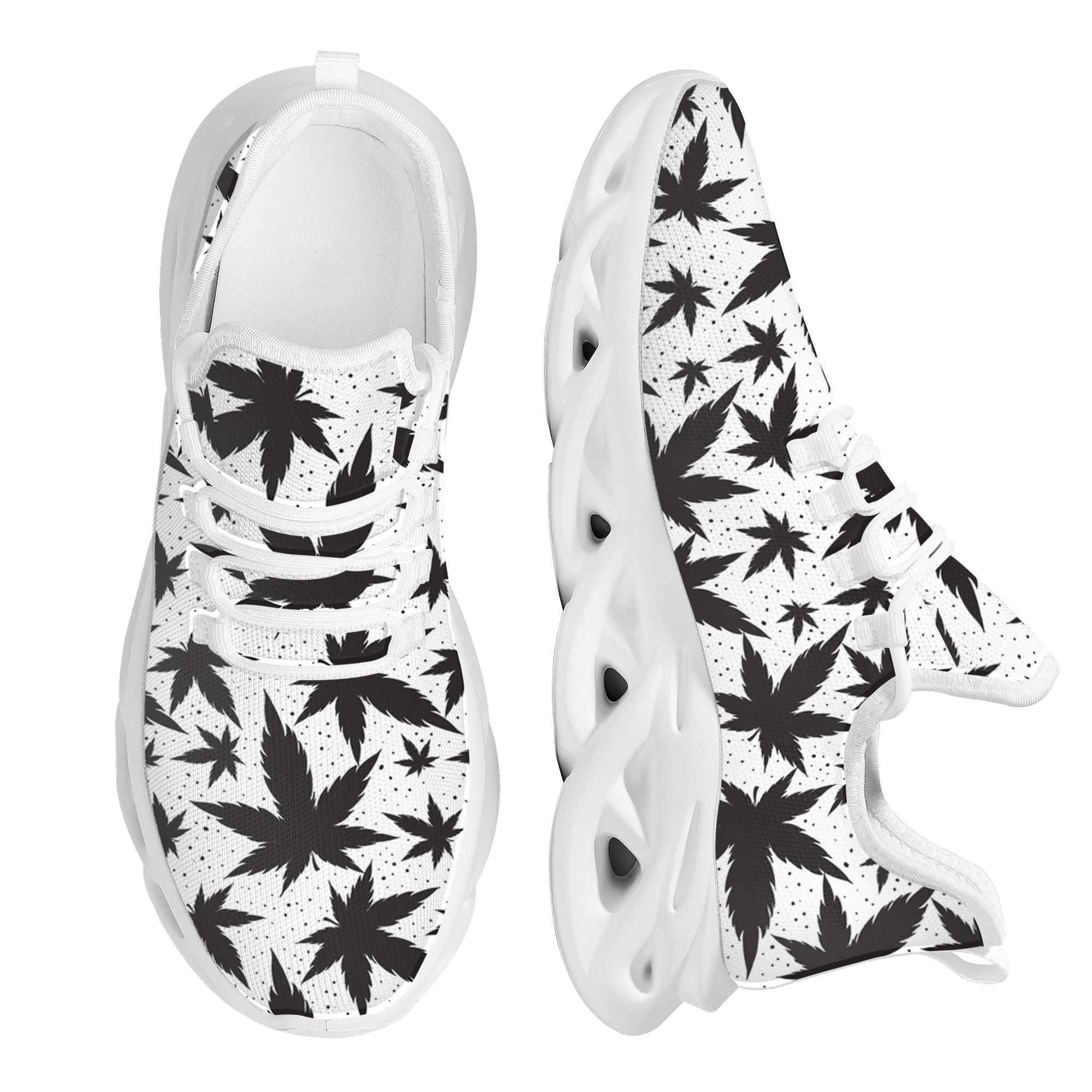 

INSTANTARTS 2022 New Style Women Platform Sneakers 3D Weed Leaves Printed Ladies Mesh Swing Shoes Breathable Lace up Footwear