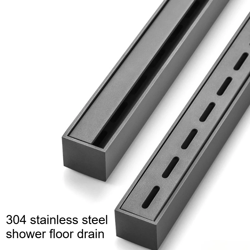 Gun Grey 304 Stainless Steel Linear Shower Drain - Ultra-Thin Narrow Design Odor-Proof Invisible Drainage for Bathroom