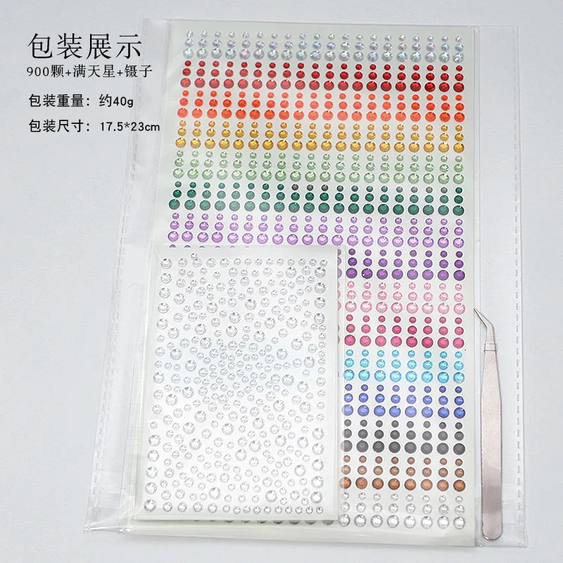 900 pcs Acrylic Rhinestones 15 Colors Mix Flatback Diamonds 3mm 4mm 5mm For Nail Art Face Body Makeup DIY Craft Decorations