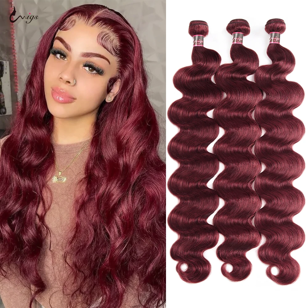 99J Burgundy Body Wave ปิด 5x5 100% Human Hair Extension ปิดสี 99J Human Hair Bundles