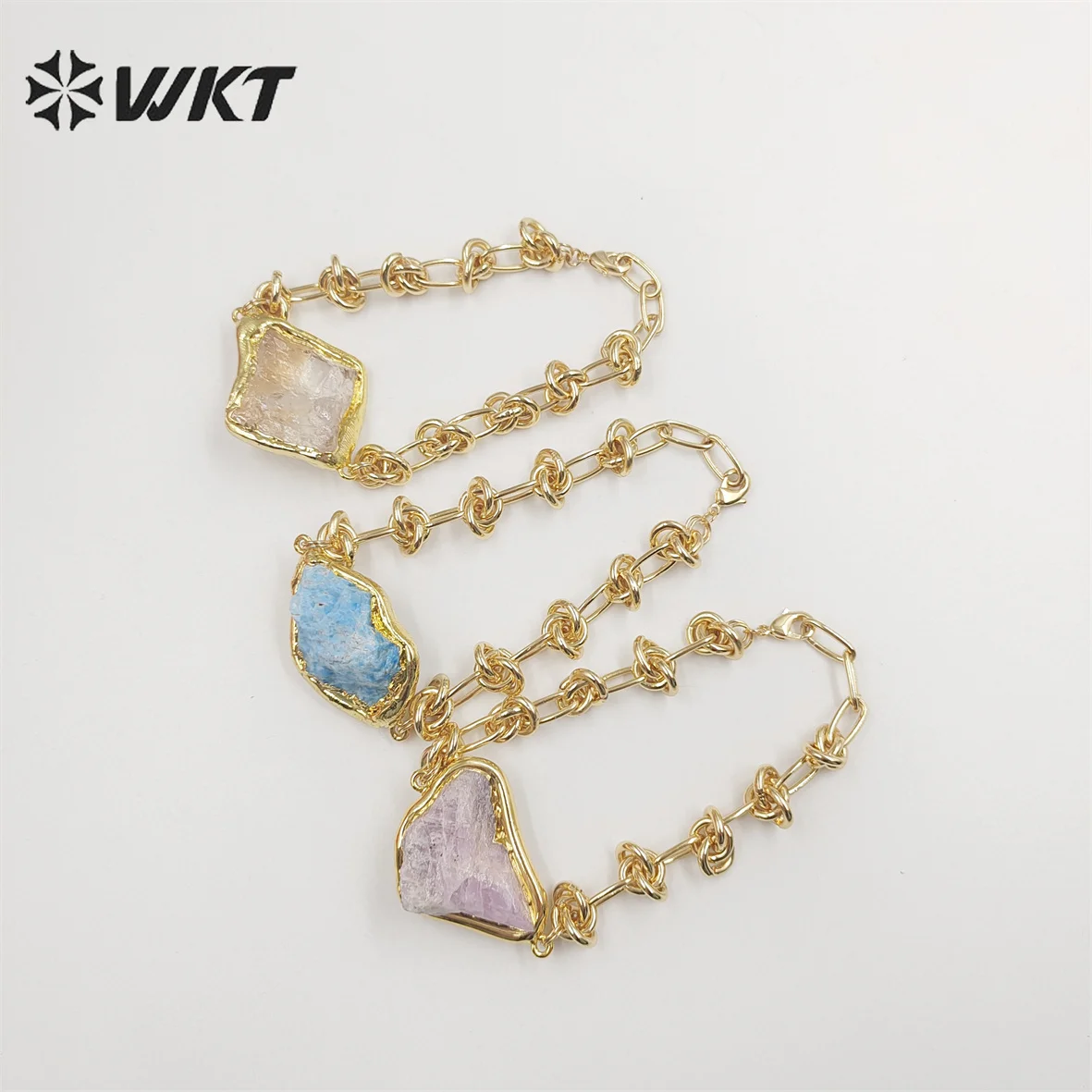 WT-B614 Women Elegant fashion gold plated Raw Apatite Quartz bracelets With Knotted Chain 10pcs