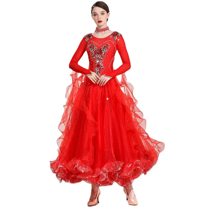 Round Neck Concealed Zipper Ballroom Dance Competition Dress For Women Waltz Dress Lyrical Dance Costumes Ball Gown Prom Dress