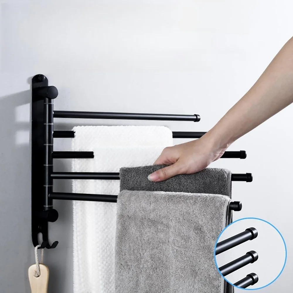 304 stainless steel Rotating towel bar no punch towel rack double rod multi-rod bathroom towel rack hanging rod