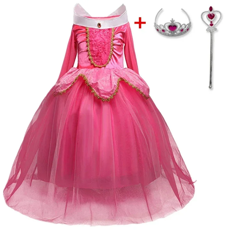 Girls Sleeping Beauty Aurora Cosplay Princess Dress Kids Frozen Elsa Anna Set 3-10Yrs Children Halloween Costume Party Clothings