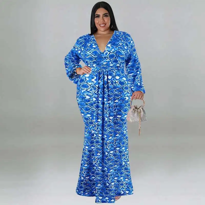 My1038 대형 여성 긴 소매 Fishtail 드레스 랩 엉덩이 인쇄 패션 드레스 새로운 긴 2025 파티 여름 Elegantes 캐주얼 Y2k