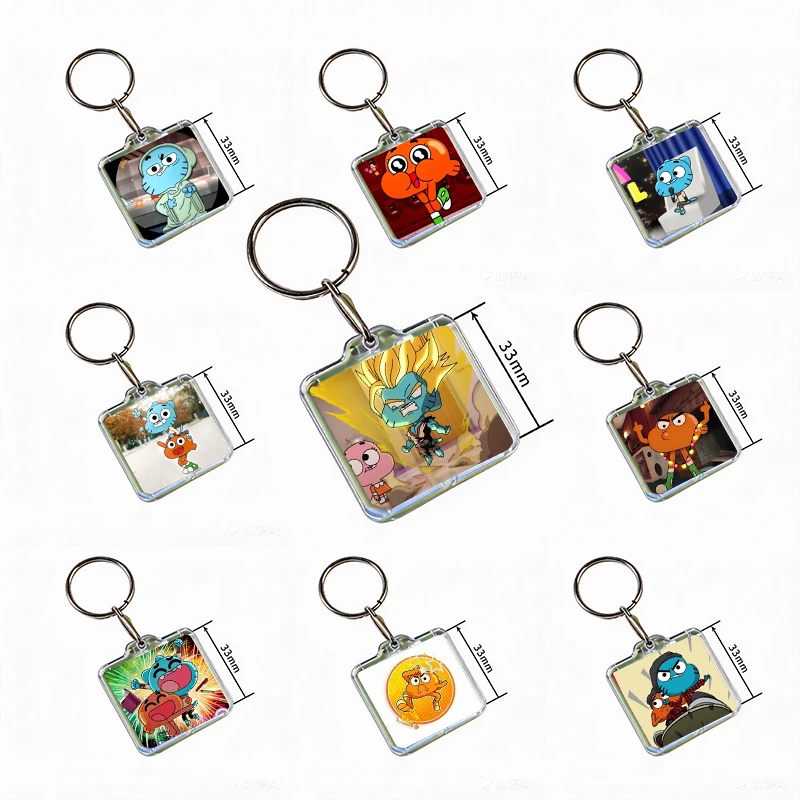 Funny Cartoon Game Figure Darwin Gumball Watterson Acrylic Keychain Handmade Hanging Ornaments for Clothes Backpack Decoration