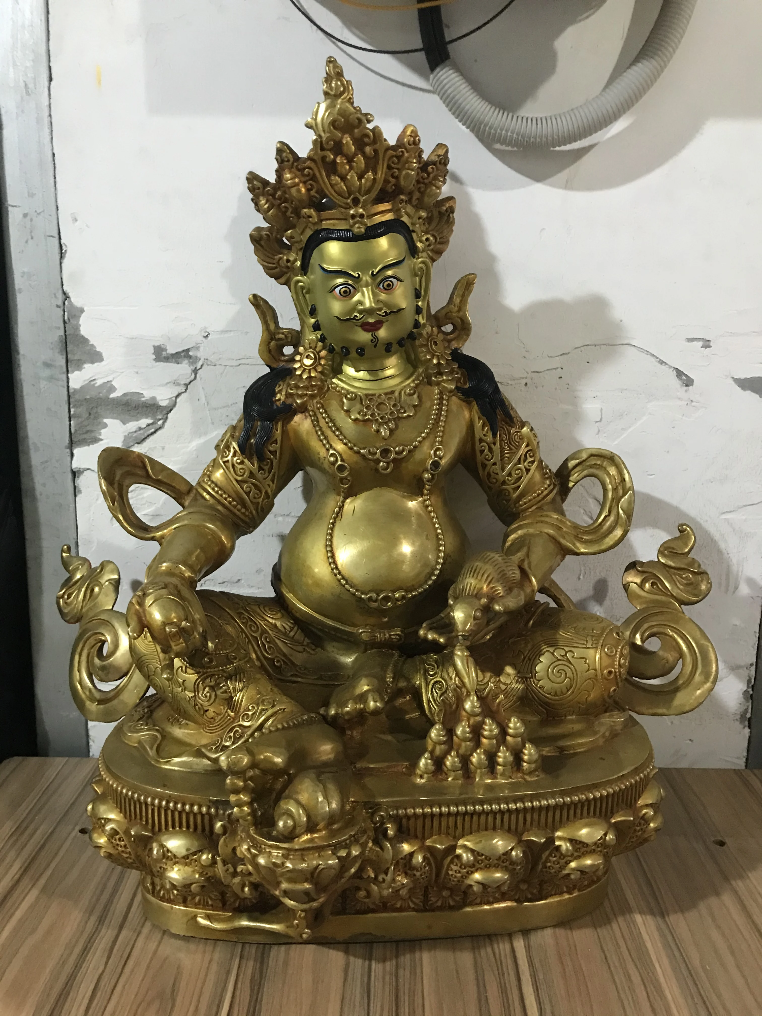 2 feet Xizang Crafts Tibetan Tantric Pure Copper Gilded Gold God of Wealth Buddha Ornaments