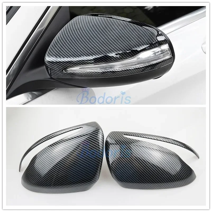 

For Mercedes Benz B C E S GLA GLB GLC Class Door Mirror Cover Silver Carbon Fiber Color Overlay Rear View Cover Rearview Frames