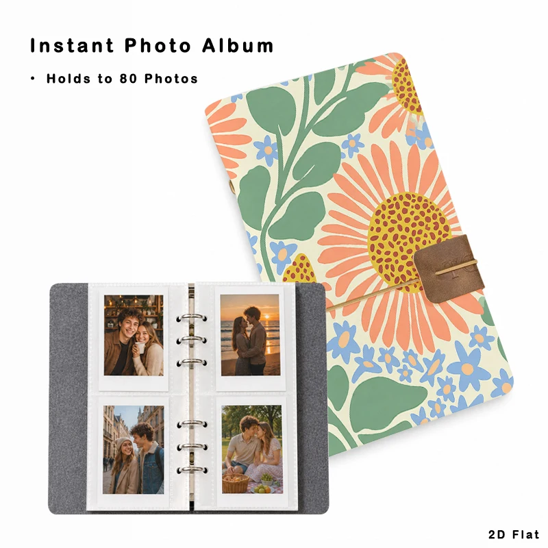 Sunflower Floral Photo Album 20 Sheets 80 Vertical Pockets for Family Travel Wedding Baby Picture Storage Memory Organizer