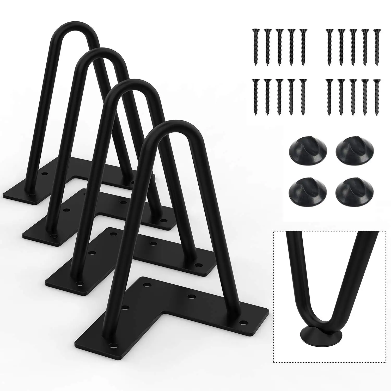 

10 Inch Black Metal Hairpin Legs Set Of 4 With Screws And Rubber Caps For Table Furniture Diy