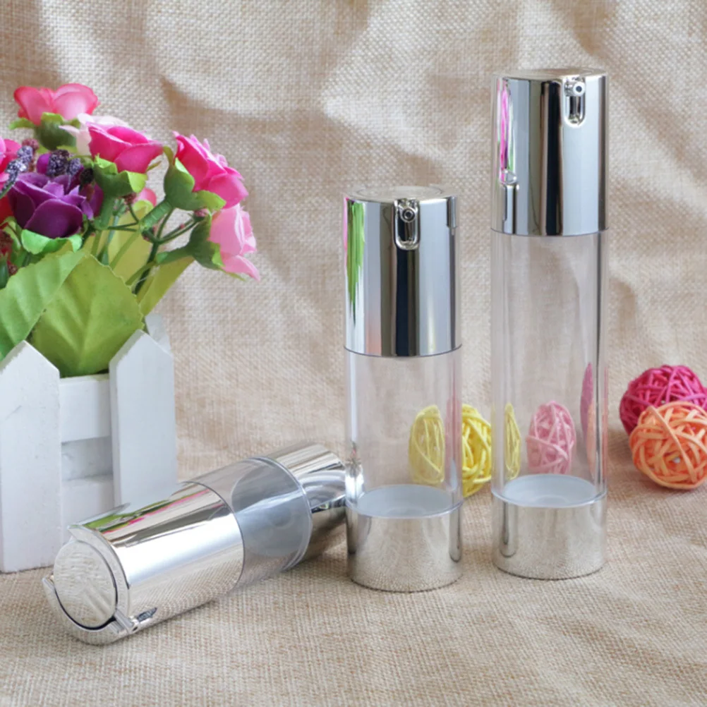 ขวดปั๊มสุญญากาศสีเงินใส ขนาด 30 มล. สำหรับใส่โลชั่น อิมัลชั่น  ภาชนะพลาสติกสำหรับเดินทาง