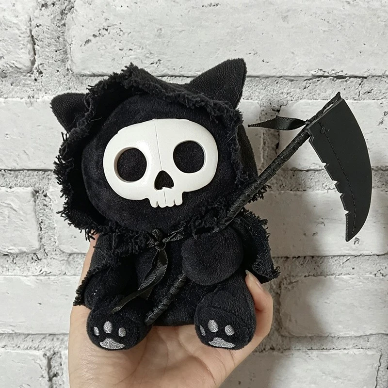 Creative Death Cloak Cat Plush Doll Pendant Dark Wind Scythe Skull Kitten Personalized Halloween Bag Key Pendant Birthday Gift