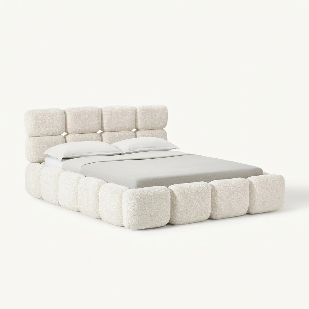 *Lamb Fleece UpholsteredFabric Bed with Storage Function Best-selling Internet-famous Beds in Cream Style High Storage Bed