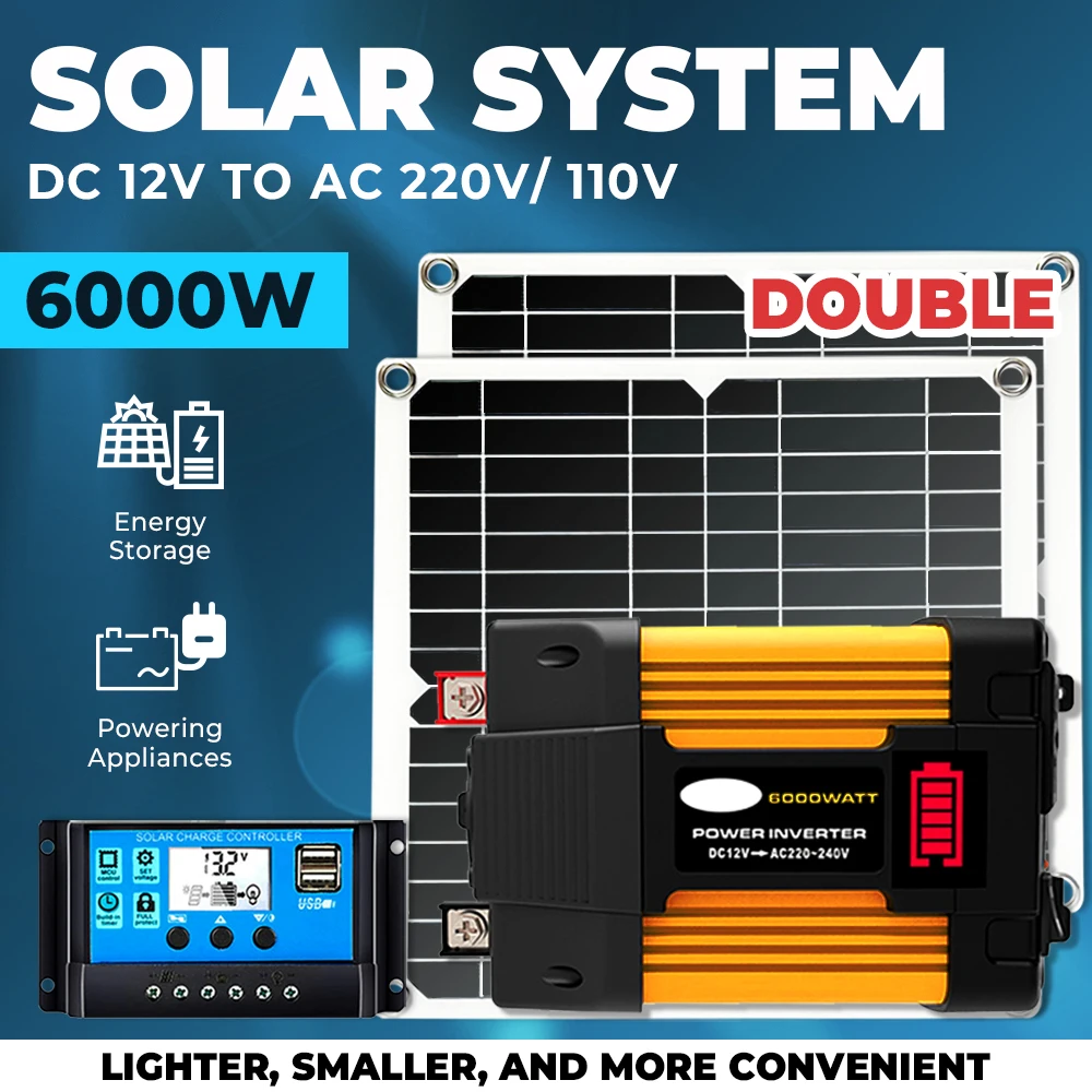 

solar system for home complete kit 6000W inverter 2*200W solar panels controller camping photovoltaic kit solar energy systems