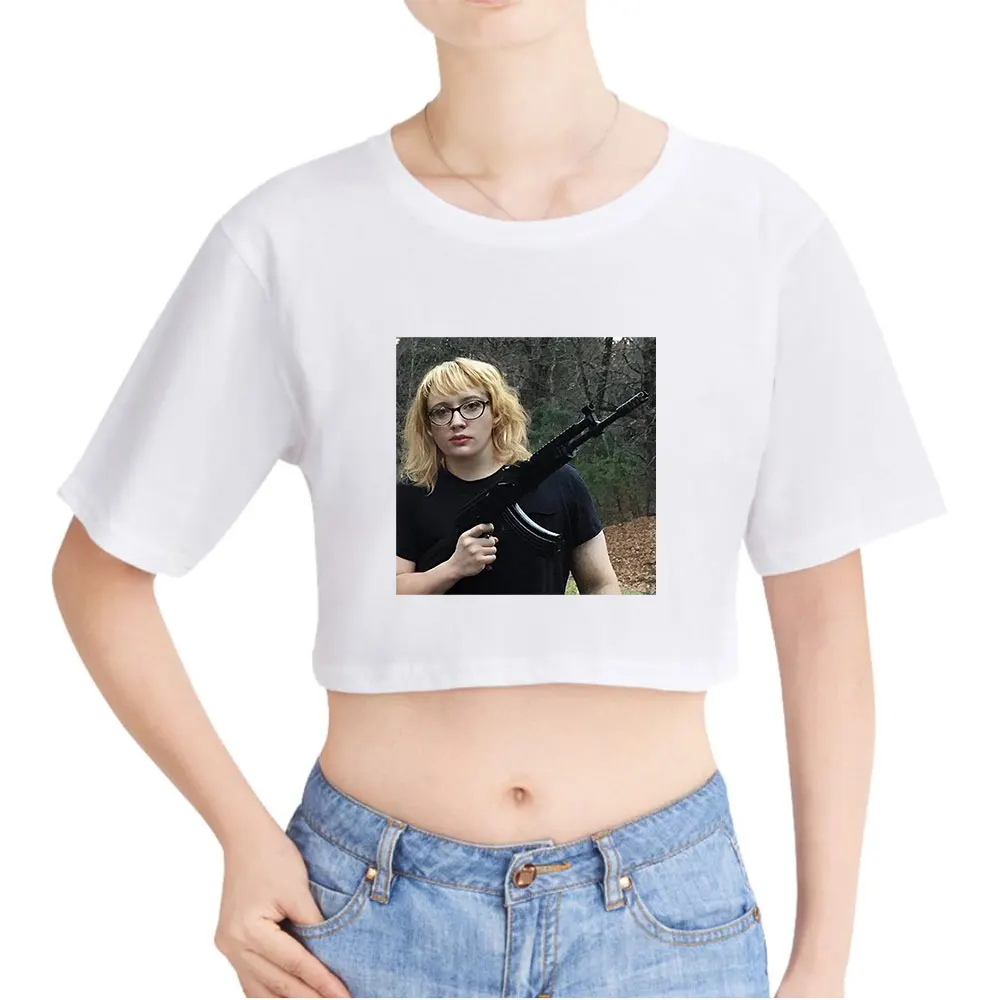 Sam Hyde Shooter Black Vintage 90s Crop Top Exposed Navel T-Shirt Oversize O-Neck Tops Fashion Funny Tshirt Women