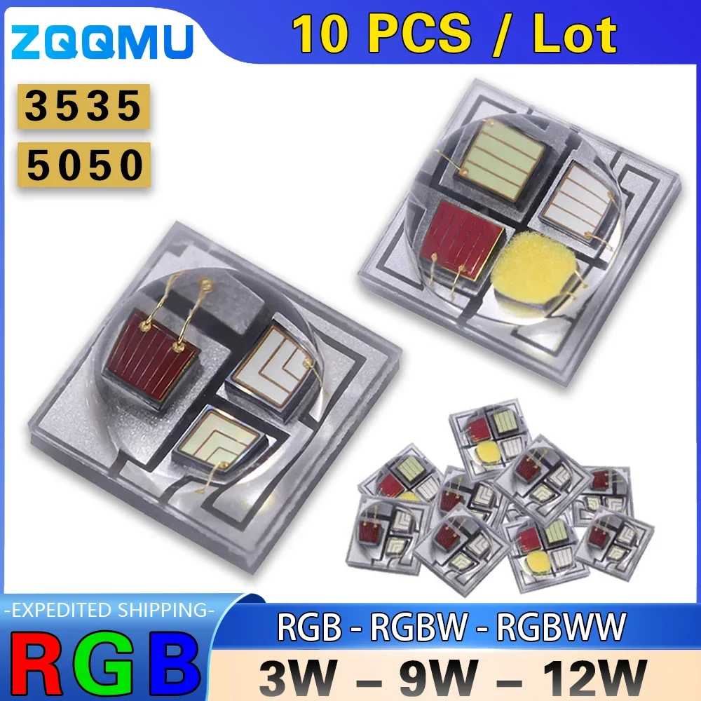 10PCS 3W 9W 12W High Power SMD 3535 5050 RGB RGBW RGBWW Ceramic 4 in 1 LED Chip for Stage Lighting Strip Lamp Beads Source