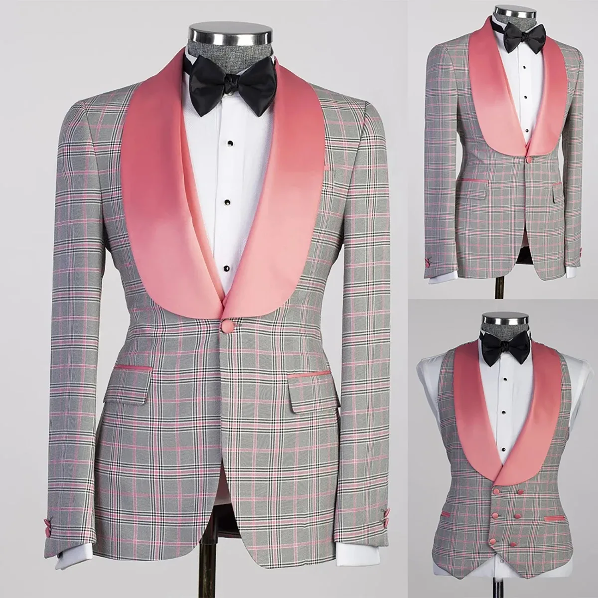 Costumes de mariage à carreaux modernes pour hommes, smokings à revers châle, blazer pour marié, glaçure pour la fête, costume d'affaires, zones me, 2 pièces