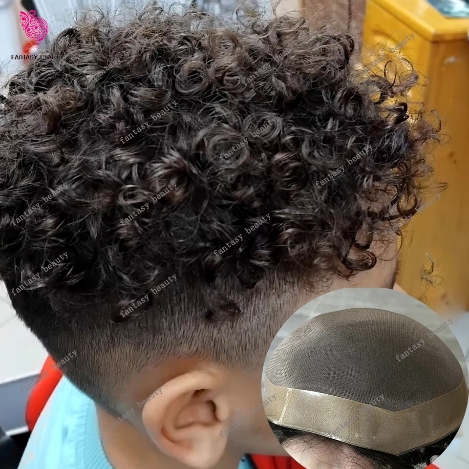 

Незаметный натуральный европейский парик-накладка из человеческих волос Реми, 18 мм, кудрявый, для мужчин, суперпрочный, на тонкой монобазе, протез для восстановления волос