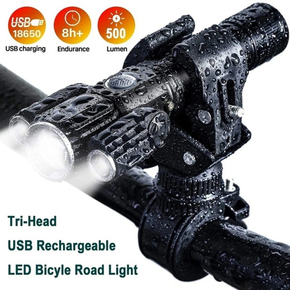 

LED Flashlight Front Aircraft Shape Waterproof Rechargeable Bicycle Three Lamp Head Intelligent Brake Sensing Manual Control