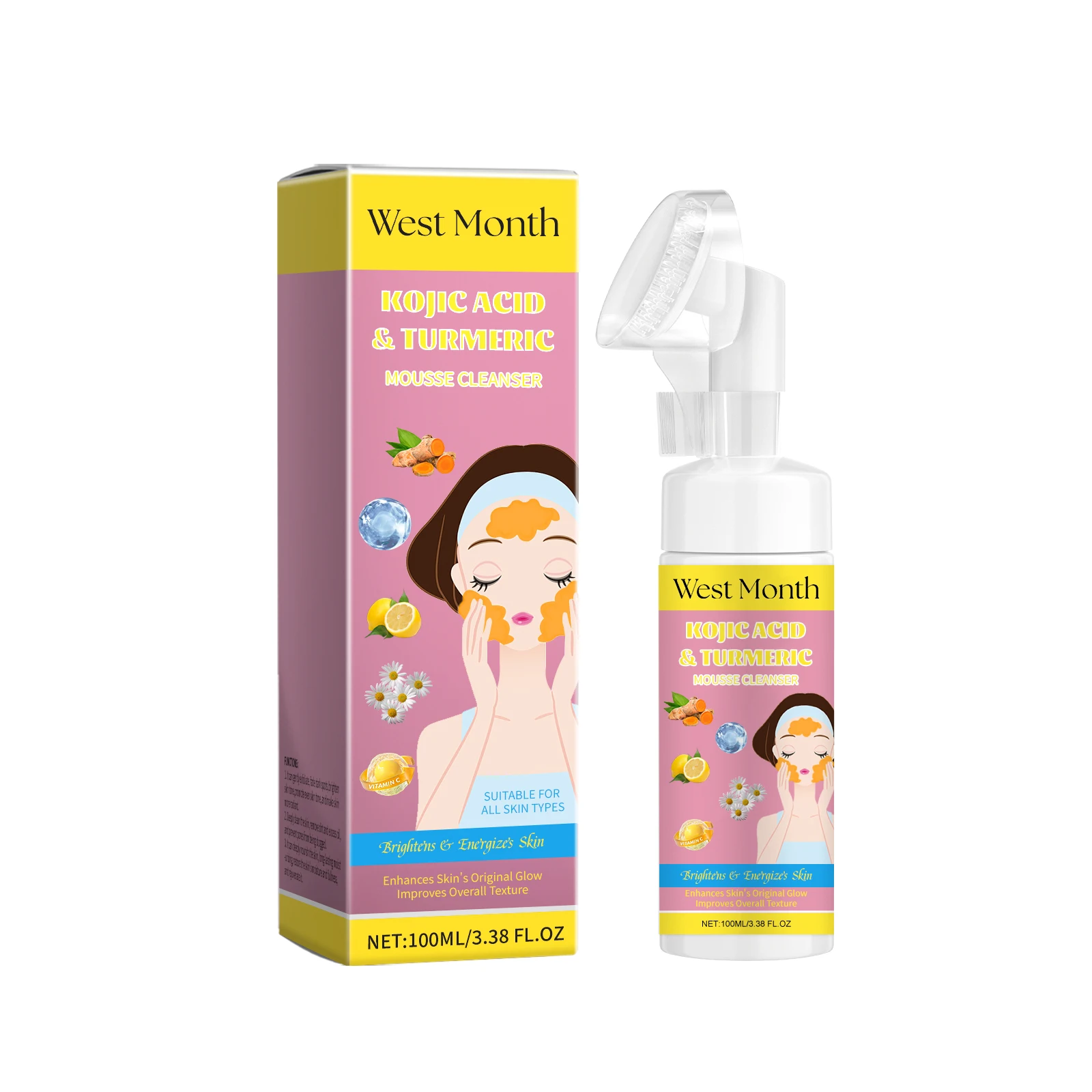 Kojic Acid Turmeric Mousse Cleanser Cleansing Facial Softening Skin Gently Nourishing Foam Facial Cleanser Face Washing
