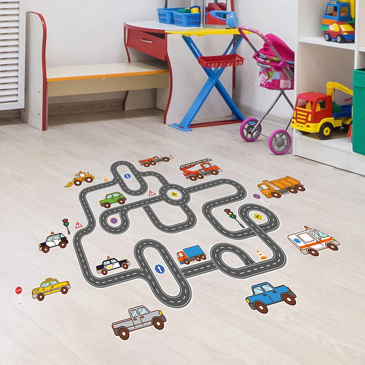 Engineering Car Game Wall Stickers, Decorative Wall Stickers, Children's Room, Kindergarten, Self-Adhesive