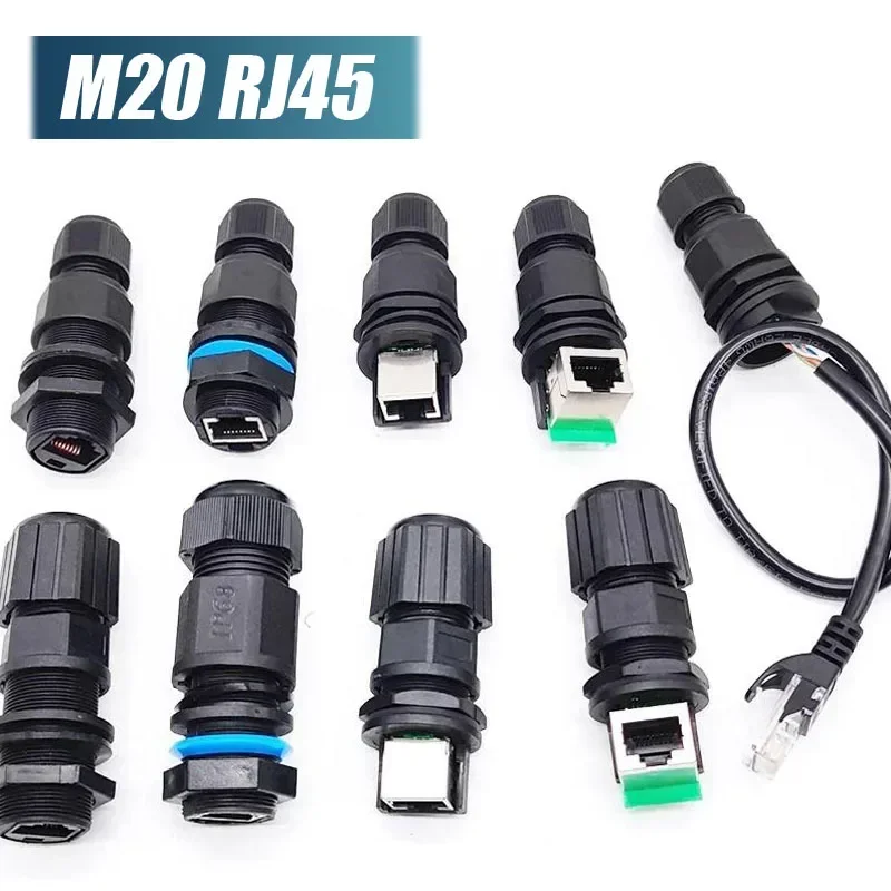 RJ45 M20 Network Connector 8Pin Ethernet Port Module Adapter rj45 Network Cable Board Front/Rear Plug Socket Waterproof IP67
