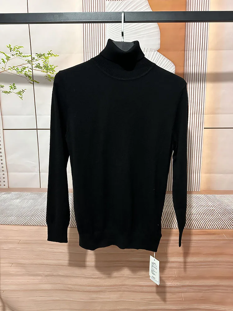 

Мужской вязаный свитер с высоким воротником и длинным светом, однотонный базовый слой, топ, модная шерстяная смесь, повседневная внутренняя одежда