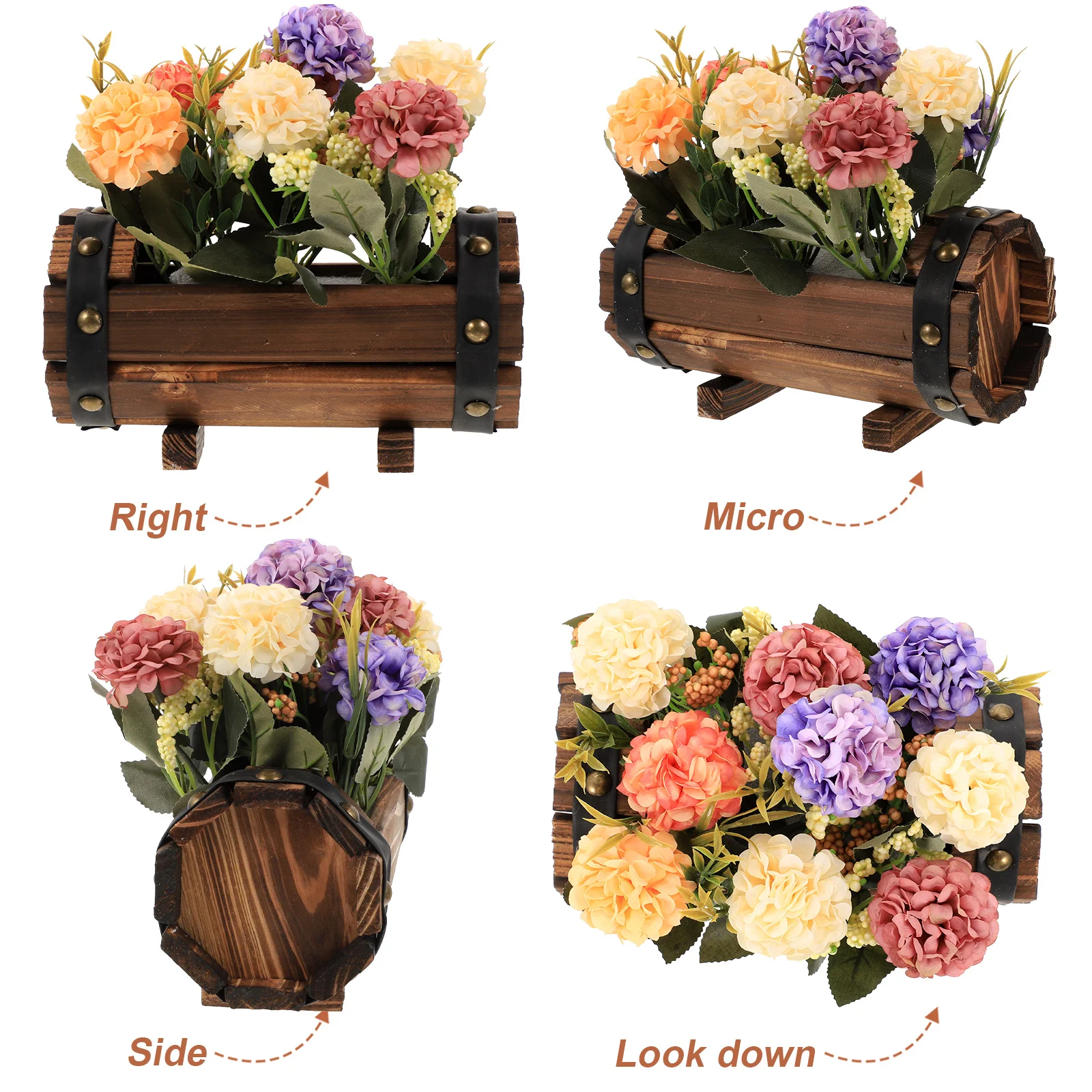 

Rustic Artificial Flower Bonsai Decoration Fake Potted Plant Wood Pot Wedding Home Party Banquet Decor Simulation Floral