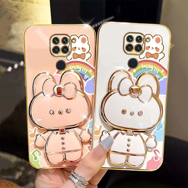 Note 9 Lucky Rabbit Holder Bracelet Plating Phone Case For Xiaomi Redmi Note 9 9Pro 9S 9T 10Pro 10 10T 10S 11 11Pro 8 8Pro Cover