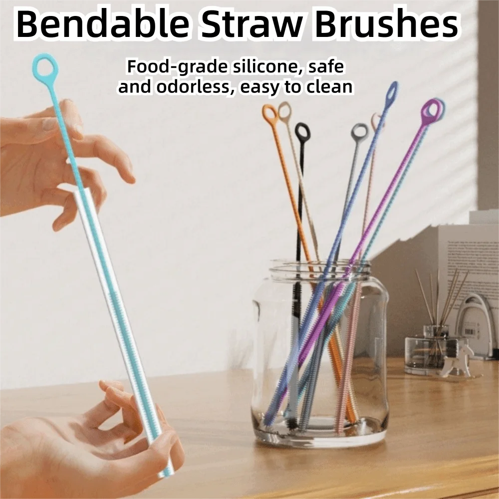 32cm Extended Version Silicone Straw Brush Bendable Silicone Straw Cleaning Brush 6mm 8mm Thick Bottle Brush for Pacifier