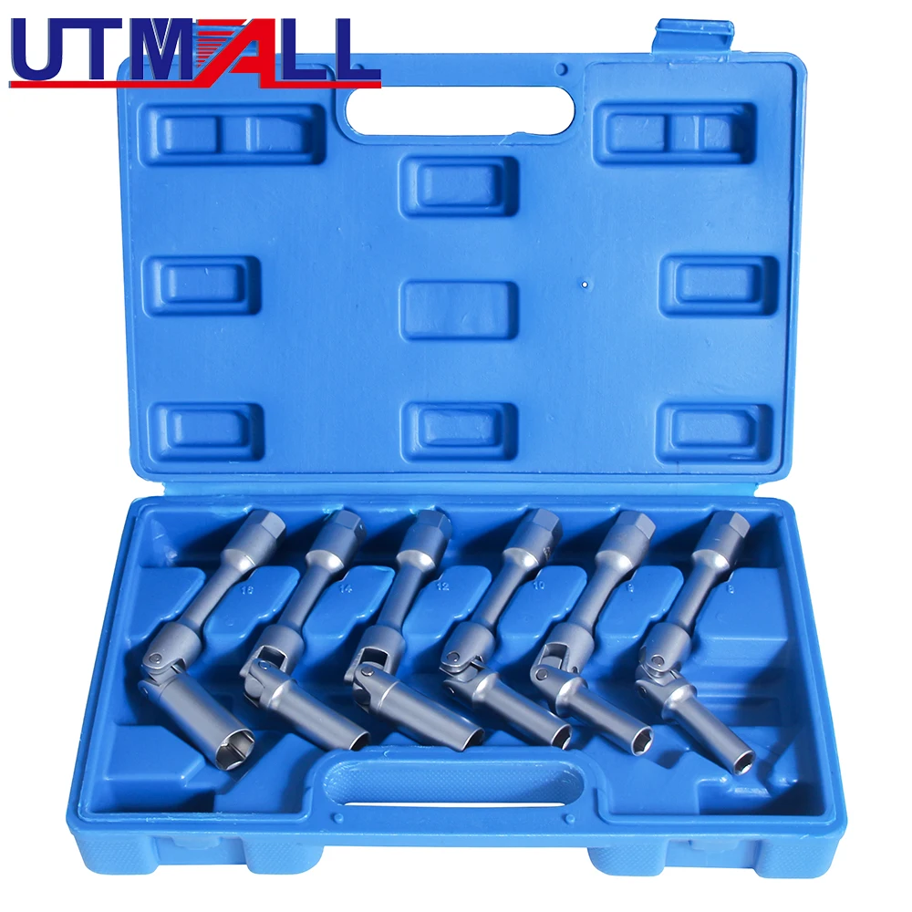 

6 Pcs 3/8'' Universal Extended Magnetic Drive Spark Socket Sleeve Removal Tool 8mm 9mm 10mm 12mm 14mm 16mm 180 Degree Universal