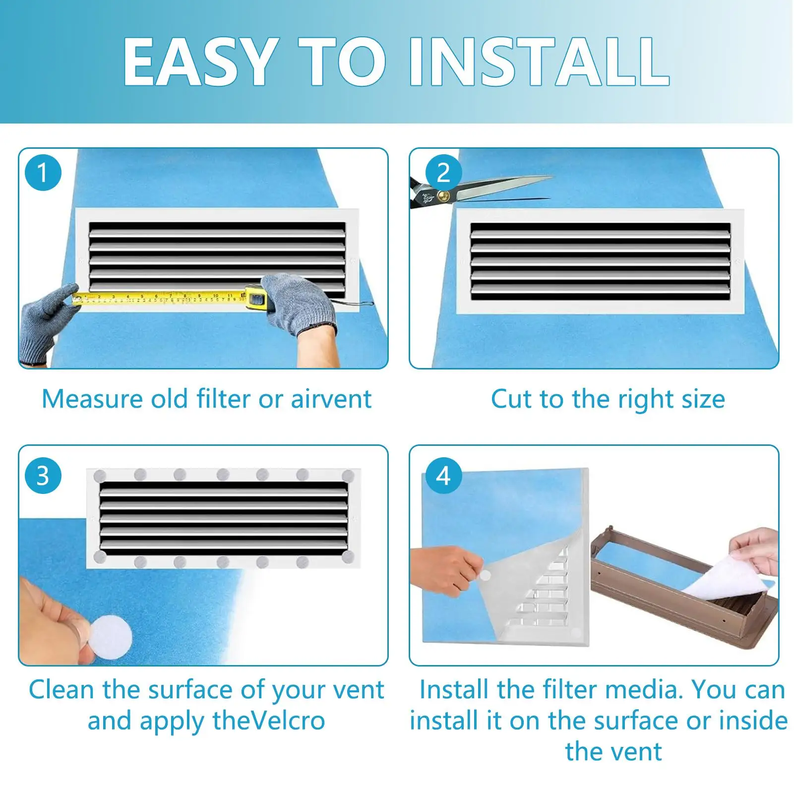 Vent Filters Cut-to-Fit Dustproof High Efficiency Home Hvac Furnace Air Filter Material For Apartment Room Rv Office Floor