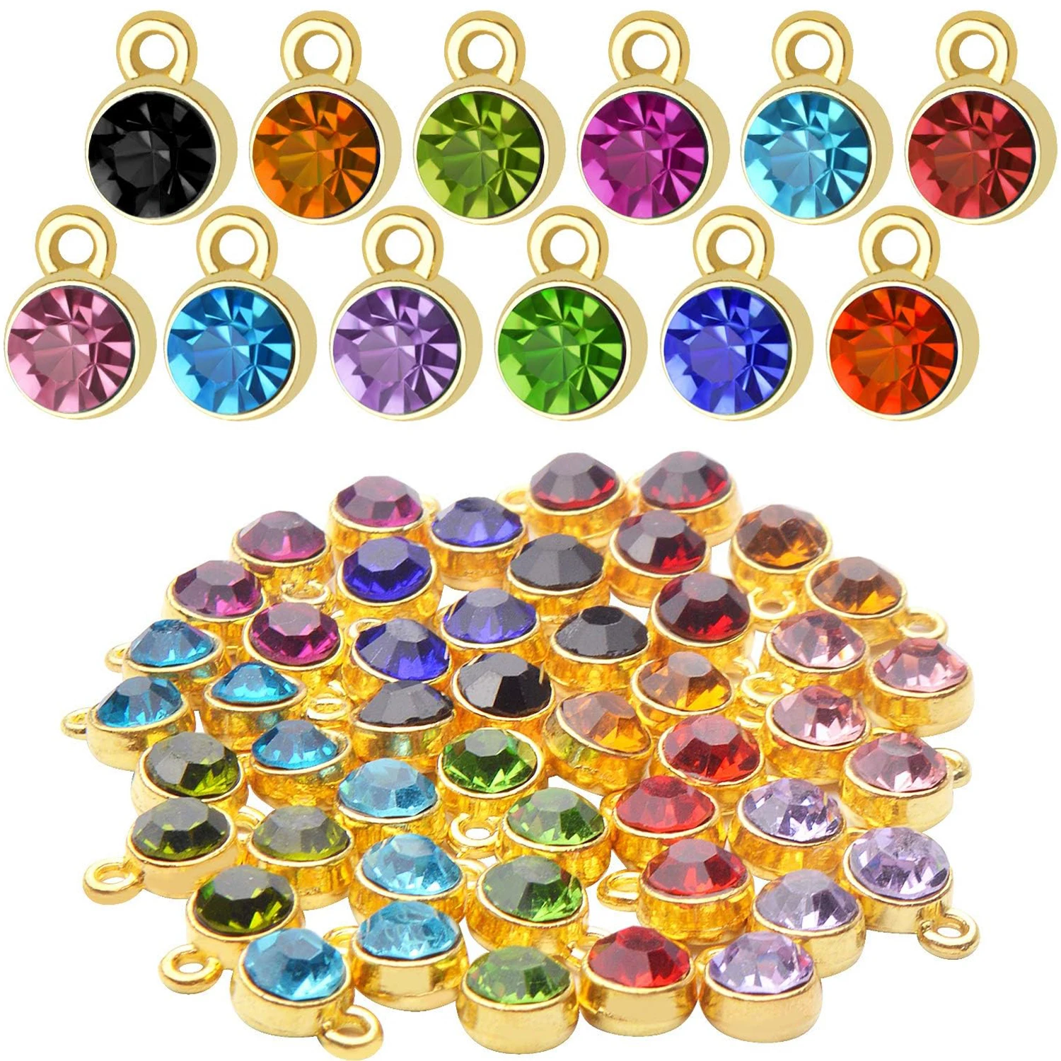 

48pcs Crystal Birthstone Charms DIY Round Beads Pendant with Rings Handmade Crystal Charm for Necklace Bracelet Earring Jewelry