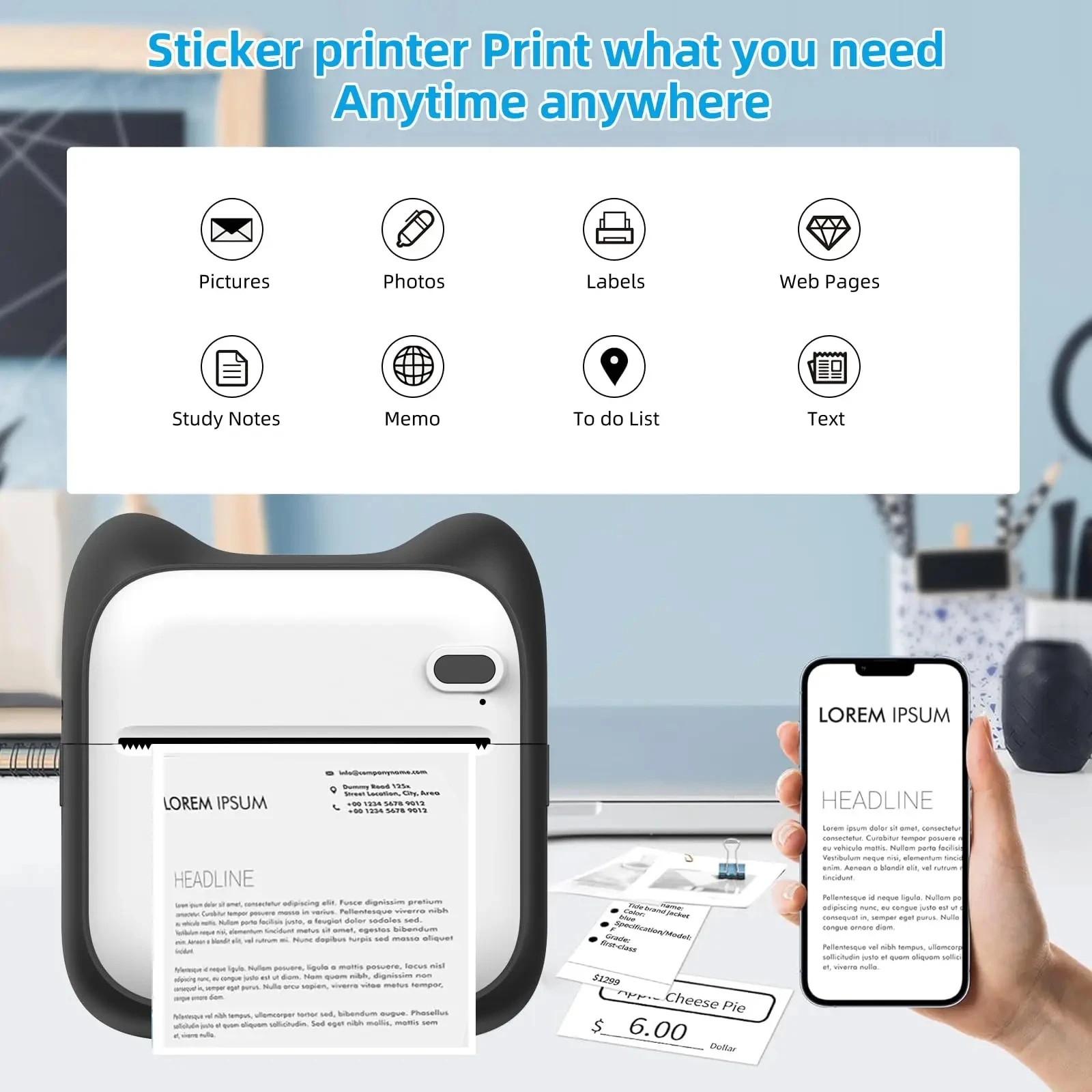 Mini Photo Pocket Printer Portable Ink-free Thermal 57mm Sticker Trans Paper Wireless BT 200dpi Android IOS Printing Machine