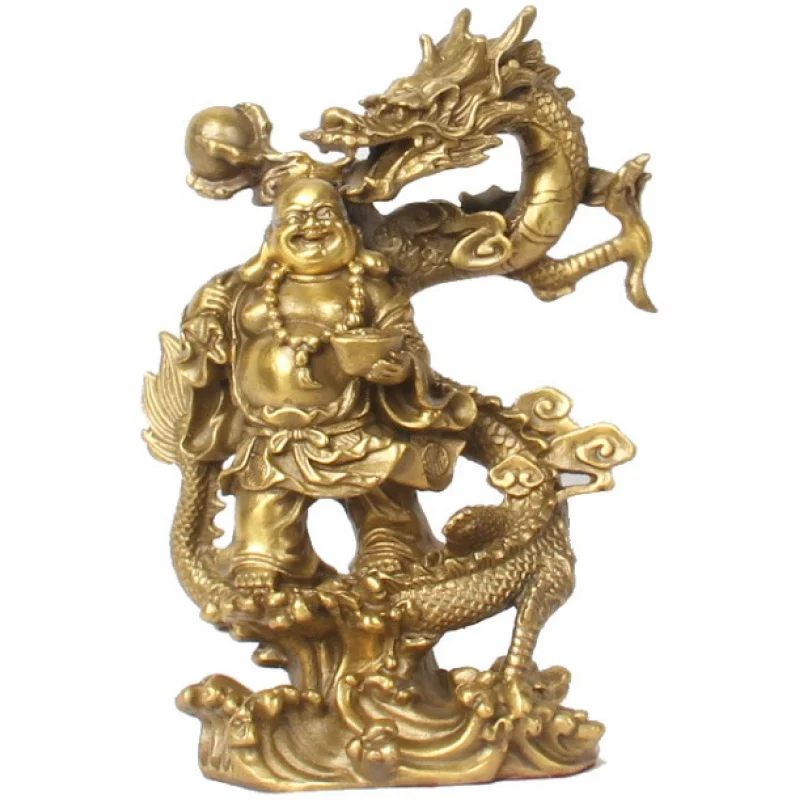 

Chinese Fengshui Bronze Warrior God Buddha Stand on Dragon fengshui Statue