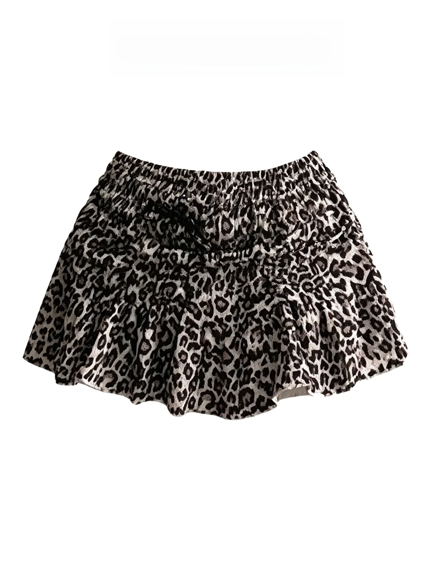 Low-Waist Leopard Print Belted Cake Skirt Pants Y2K Millennium Style Casual A-Line Short Skirts for Women Summer 2026