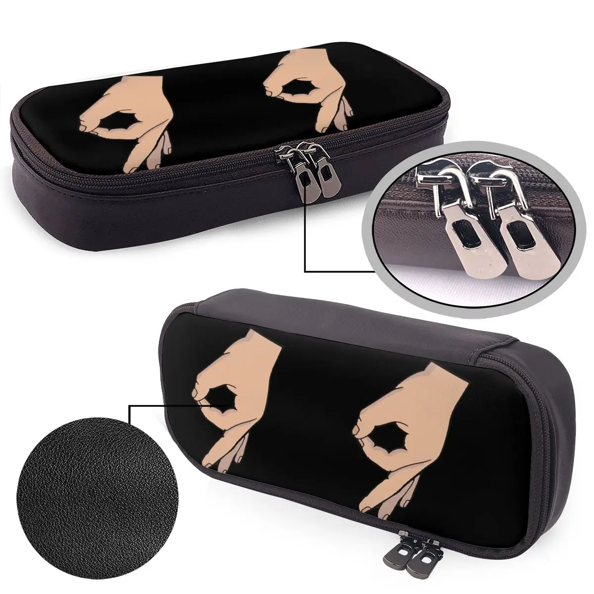 Circle Game Hand Gotcha Meme Made You Look Leather Pencil Case for School Pen Box Pencil Bag Stationery Supplies Pen Holder Bag