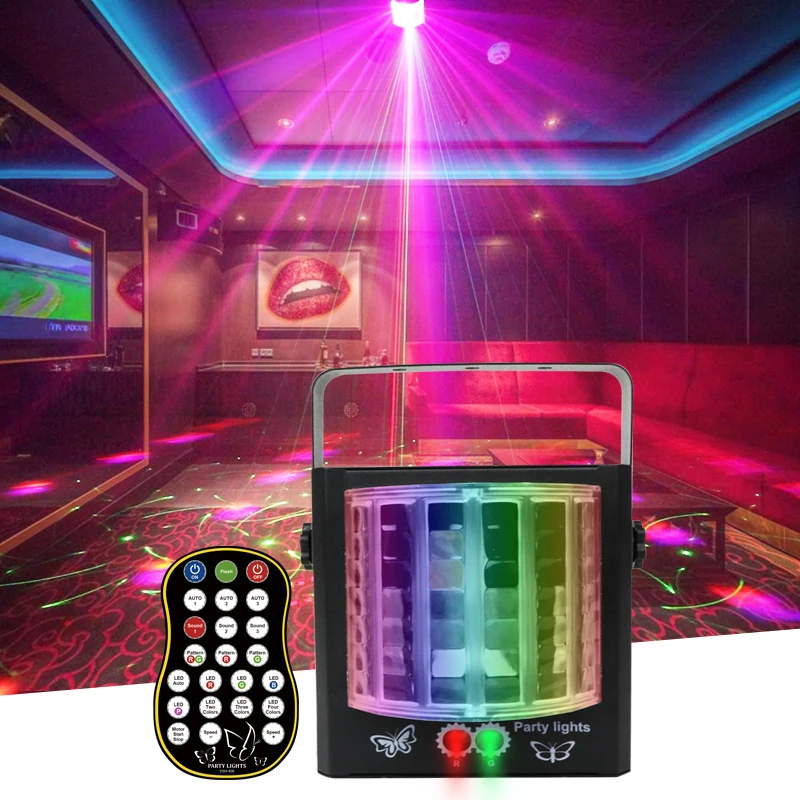 HCWE NEW MINI butterfly LED Stage Lights Disco Party Lighting  Laser Projector Lamp Sound Activity Led Light For Decoration Club
