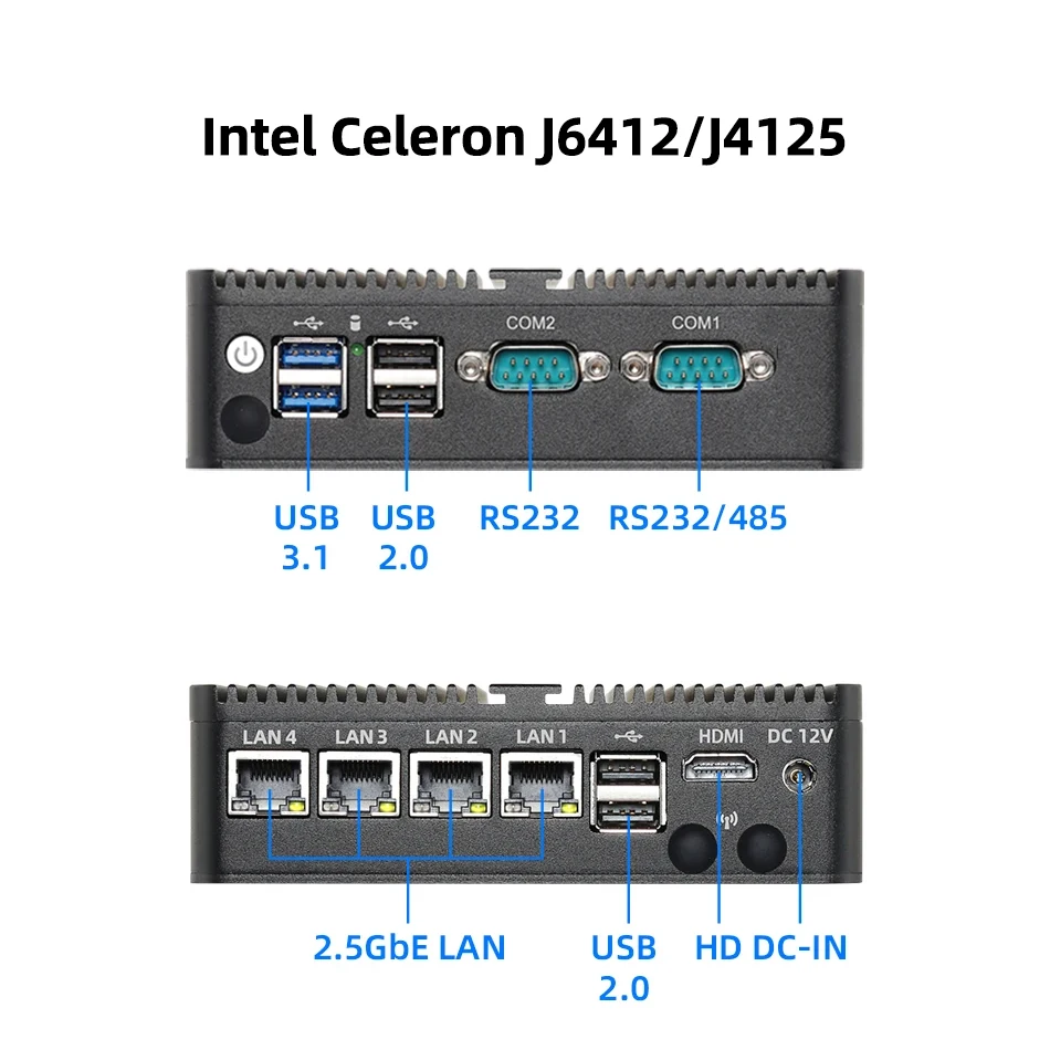 كمبيوتر صغير XCY بدون مروحة Intel N150 J4125 J6412 J1900 N2830 N5105 4x 2.5G إيثرنت كمبيوتر رفيع يدعم نظام التشغيل Windows Linux Pfsense