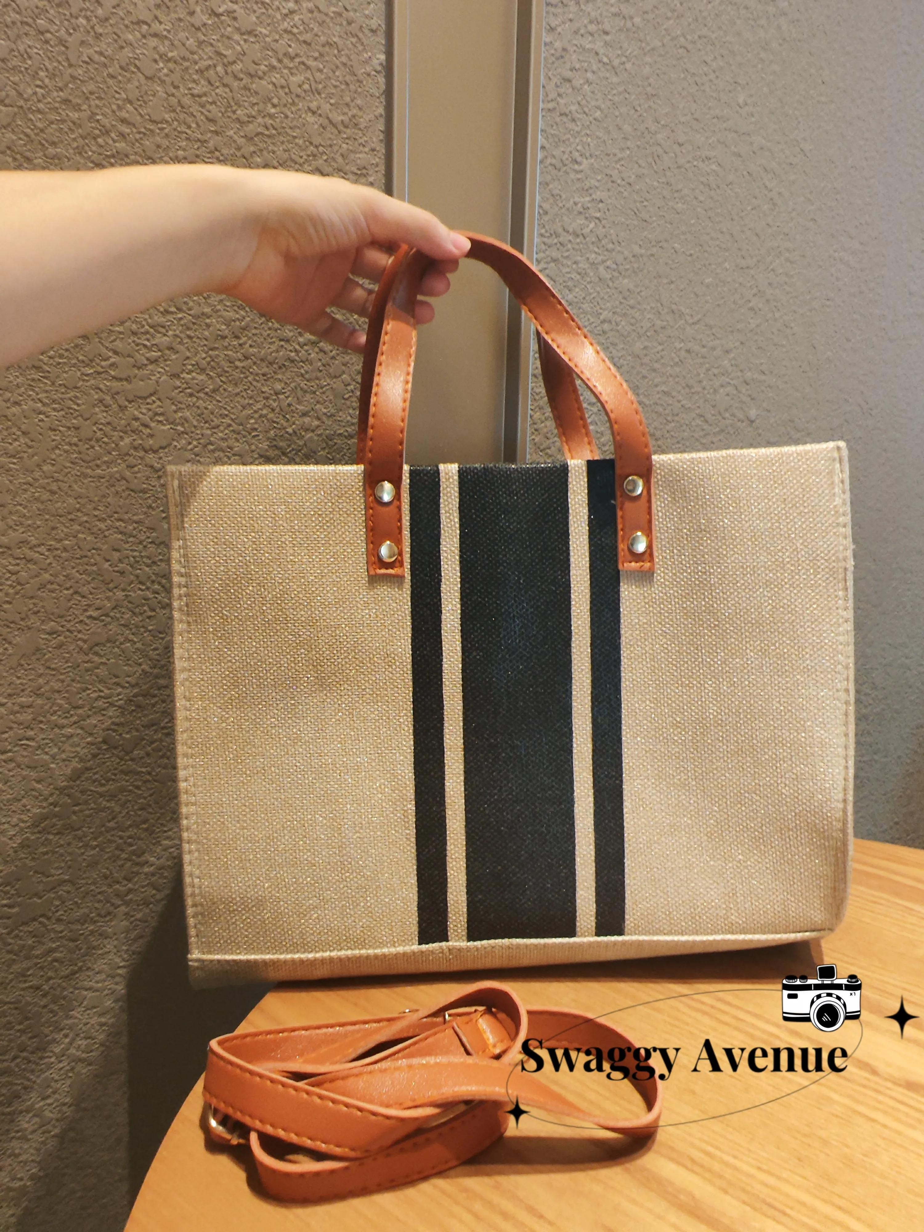 Bolso de negocios a rayas para mujer, bolsa de mano de alta capacidad, equipaje de lona, bolso de mensajero cruzado exterior, bolso informal de