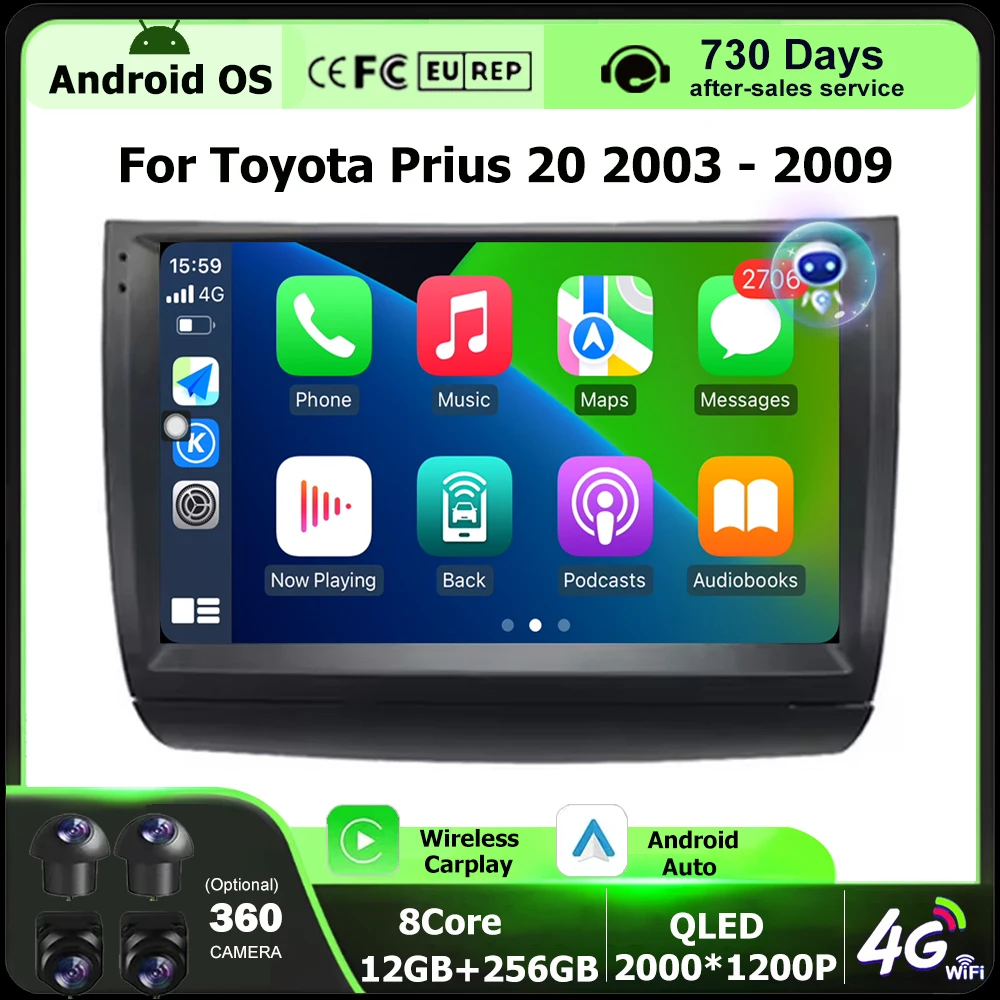 

Car Radio Multimedia Video Player GPS Navigation QLED Screen For Toyota Prius 20 2003-2009 Android Auto Carplay Head Unit WIFI