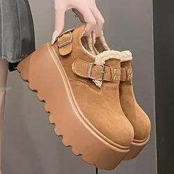 8CM Winter Warm Fluffy Sneakers Suede Leather High Platform Snow Shoes for Women Non Slip Plush Casual Chunky Shoes Woman 2025