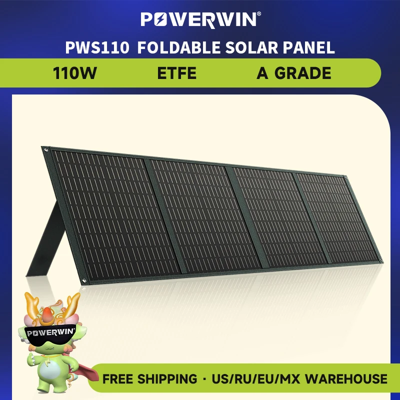 

POWERWIN PWS110 Foldable Solar Panel Battery Charger Flexible 18V 110W ETFE 24% Efficiency Voltage Regulator Fast QC Output RV