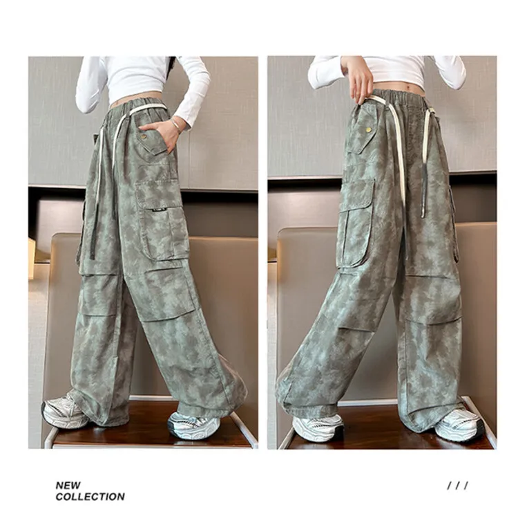 Baby Girl Pants 2024 New Girls Pant Loose Cargo Casual Pants Medium and Large Children Spring and Autumn Camouflage Fashion Pant image 2